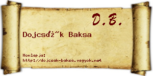 Dojcsák Baksa névjegykártya